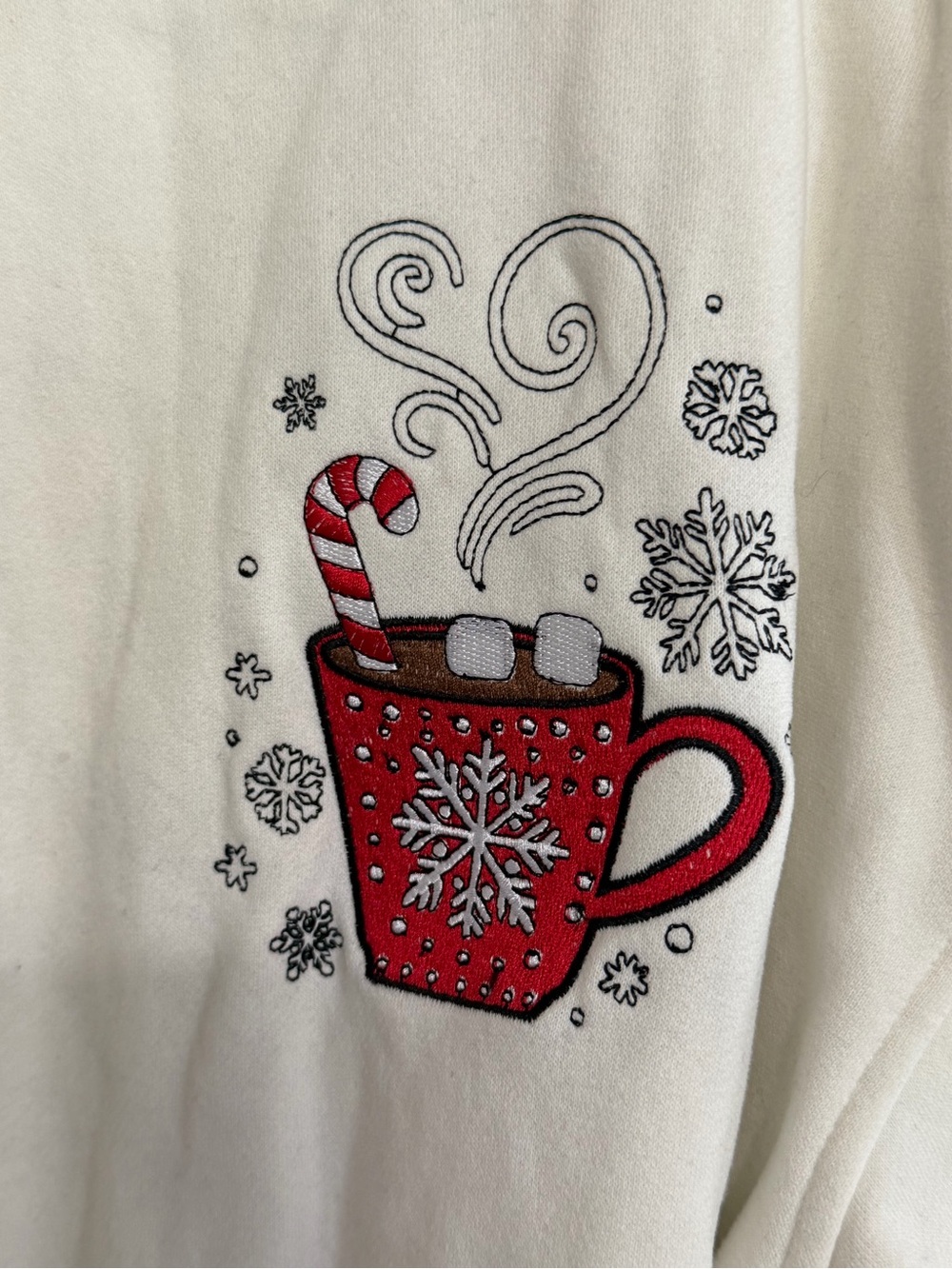 Women’s White Crewneck Sweatshirt with Red Hot Cocoa Graphic and Recipe - Picture 2 of 5